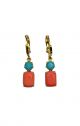 Vintage Turquoise & Coral Huggie Hoop Earrings