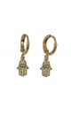 Crystal & Opal Hand Of Fatima Hamsa Huggie Hoop Earrings