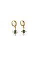 Emerald Green & Crystal Cross Huggie Hoop Earrings