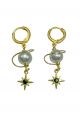 Pearl Planet & Black Onyx Star Huggie Hoop Earrings