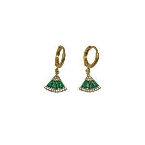 Art Deco Emerald Fan Huggie Hoop Earrings