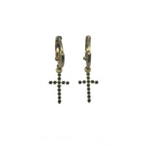 Black Crystal Cross Huggie Hoop Earrings