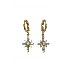 Crystal Starburst Cross Huggie Hoop Earrings