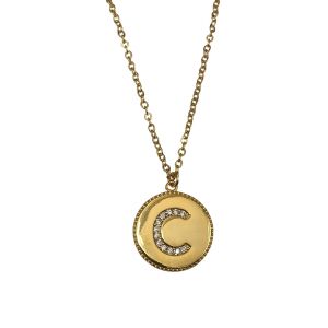 Crystal Initial Large Coin Necklace