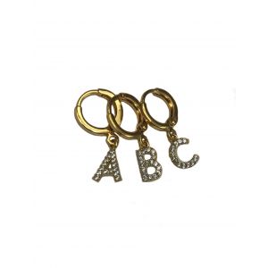 Crystal Single Initial Huggie Hoop Earring