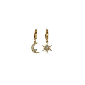 Crystal & Opal Moon And Star Huggie Hoop Earrings