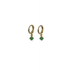 Emerald Green Jewel Clover Huggie Hoop Earrings