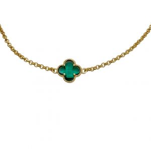 Gold Emerald Green Clover Necklace
