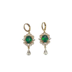 Emerald Green & Crystal Drop Earrings