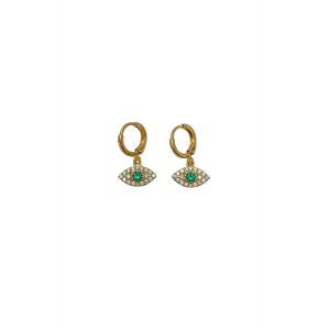 Crystal & Emerald Green Eye Huggie Hoop Earrings