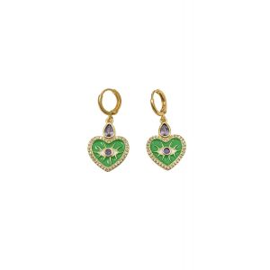 Green Heart Eye Huggie Hoop Earrings