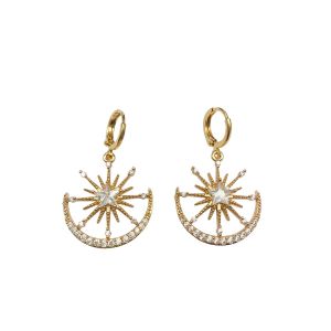 Large Crystal Moon & Star Huggie Hoop Earrings
