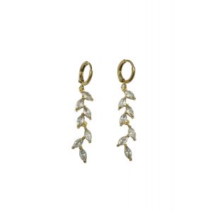 Crystal Leaf Jewel Drop Huggie Hoop Earrings