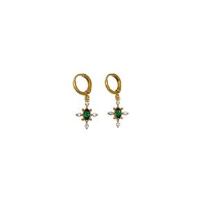 Emerald Green & Crystal Cross Huggie Hoop Earrings