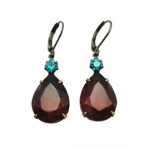 Red Topaz & Blue Zircon Vintage Jewel Earrings