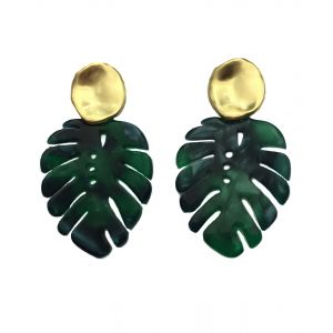 Green Tortoise Shell Leaf Earrings