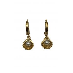 Shell & Pearl Huggie Hoop Earrings